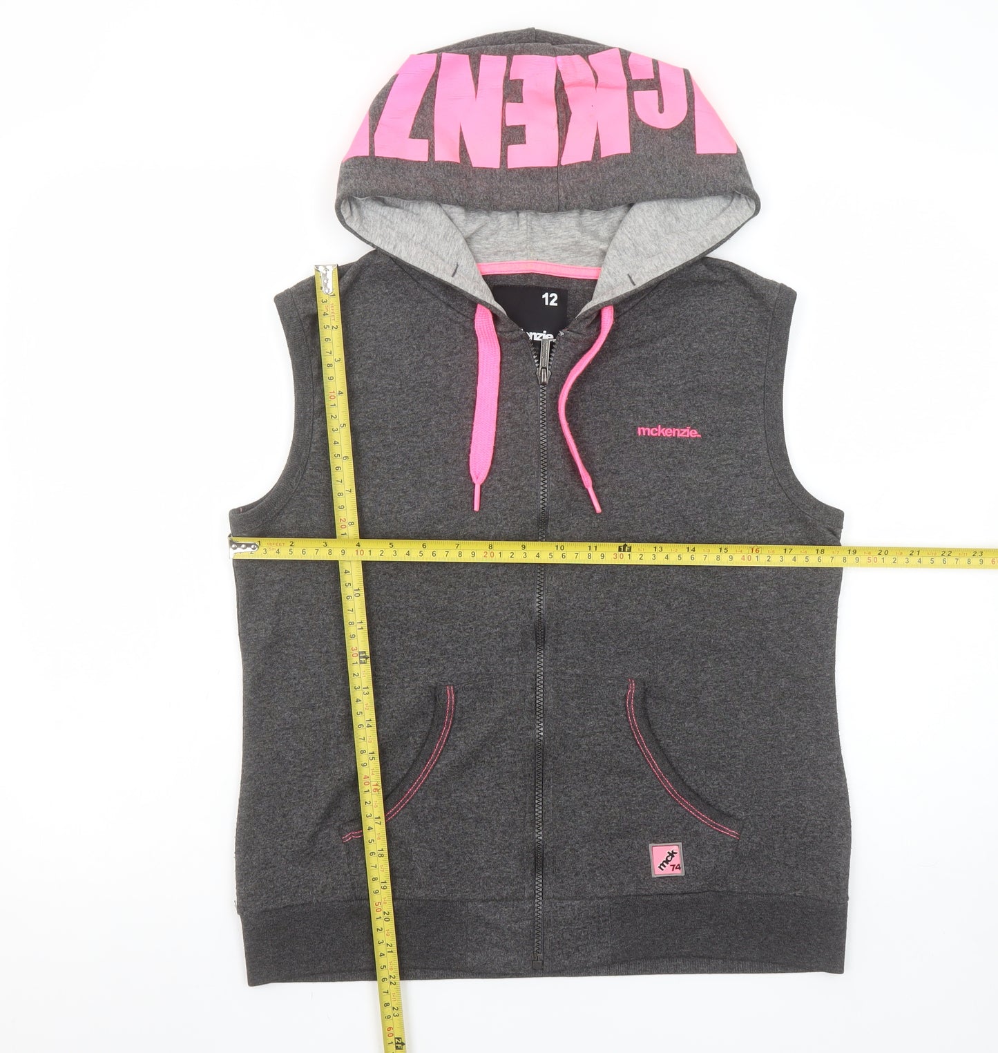 McKenzie Women’s Grey & Pink Full Zip Sleeveless Hoodie Size 12