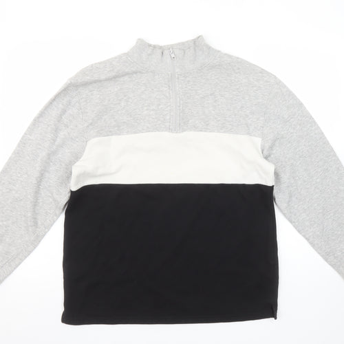 H&M Boys Grey White Black Colourblock 1/4 Zip Sweatshirt 14Y