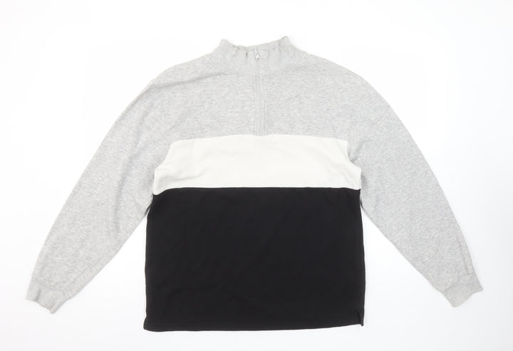 H&M Boys Grey White Black Colourblock 1/4 Zip Sweatshirt 14Y