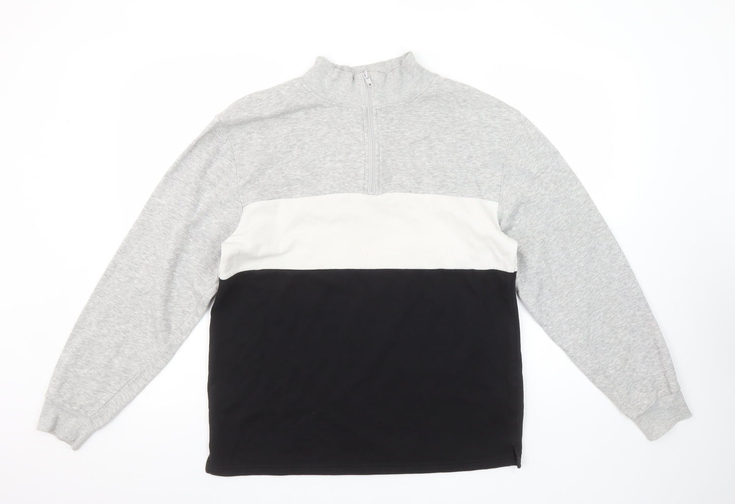 H&M Boys Grey White Black Colourblock 1/4 Zip Sweatshirt 14Y