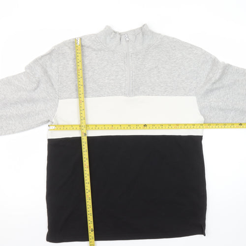 H&M Boys Grey White Black Colourblock 1/4 Zip Sweatshirt 14Y