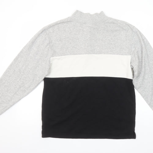 H&M Boys Grey White Black Colourblock 1/4 Zip Sweatshirt 14Y