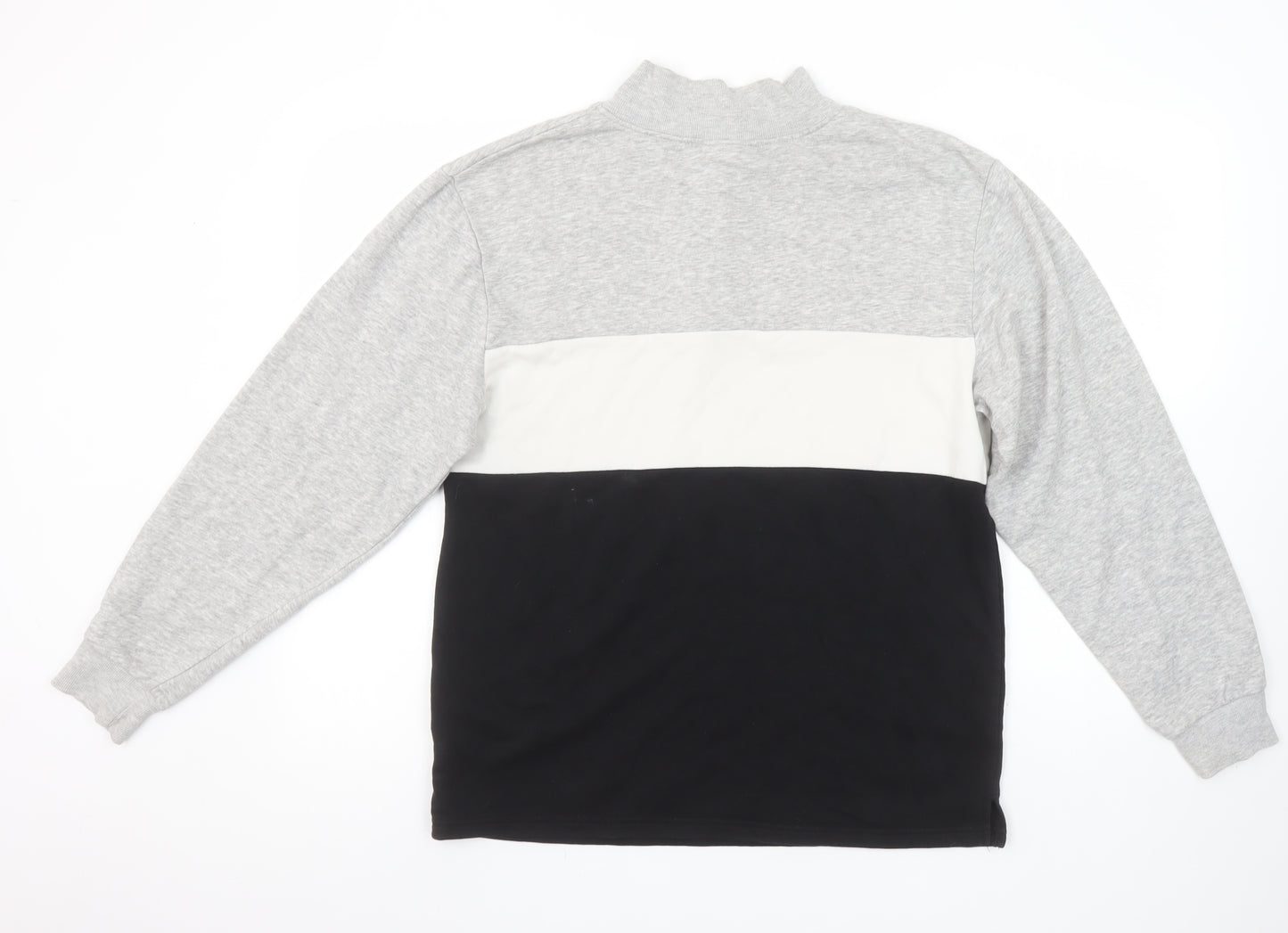 H&M Boys Grey White Black Colourblock 1/4 Zip Sweatshirt 14Y