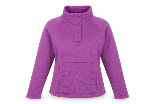 Front view of Columbia Women’s Purple Button Henley Fleece Sweatshirt, size S