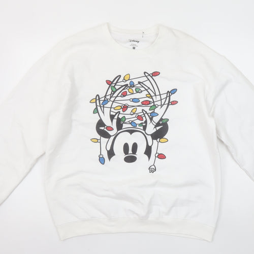 Disney Women White Mickey Mouse Christmas Lights Sweatshirt M
