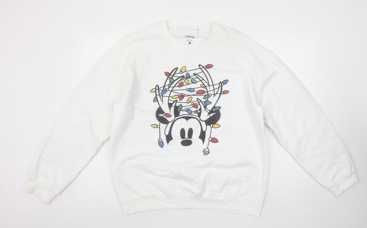Disney Women White Mickey Mouse Christmas Lights Sweatshirt M