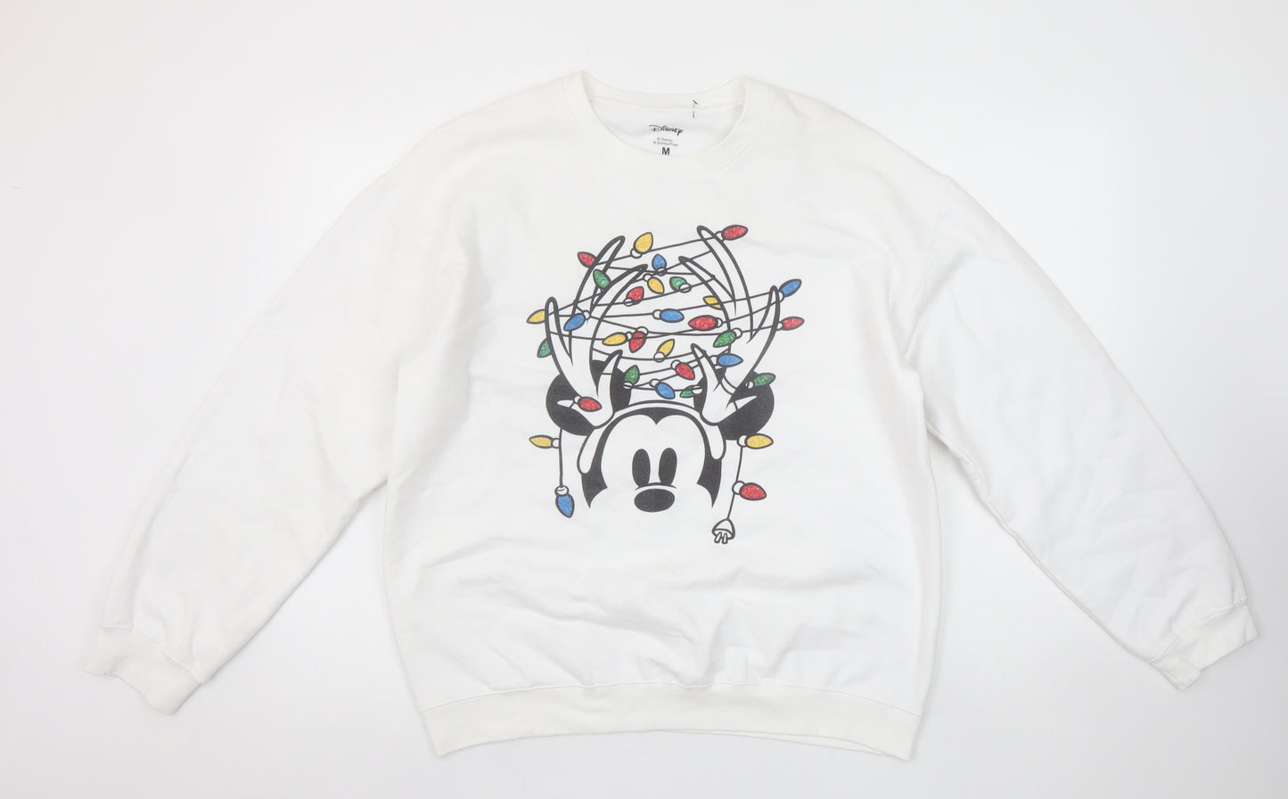 Disney Women White Mickey Mouse Christmas Lights Sweatshirt M