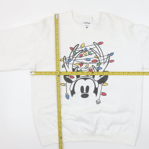 Disney Women White Mickey Mouse Christmas Lights Sweatshirt M