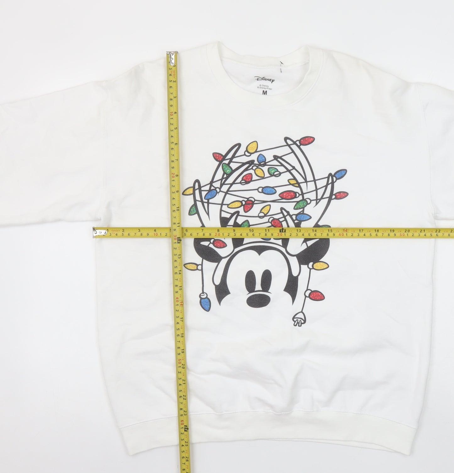 Disney Women White Mickey Mouse Christmas Lights Sweatshirt M