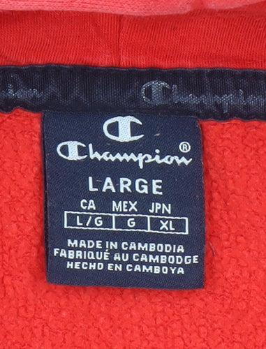 Champion Women’s Red Pullover Hoodie Large Cotton Blend Logo Sweatshirt