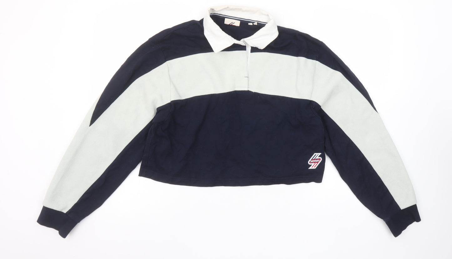 Superdry Womens Navy Colourblock Rugby Style Sweatshirt UK 10