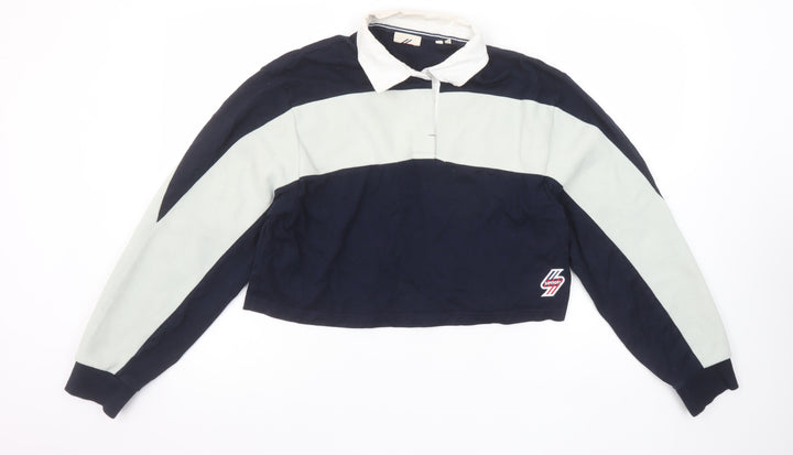 Superdry Womens Navy Colourblock Rugby Style Sweatshirt UK 10