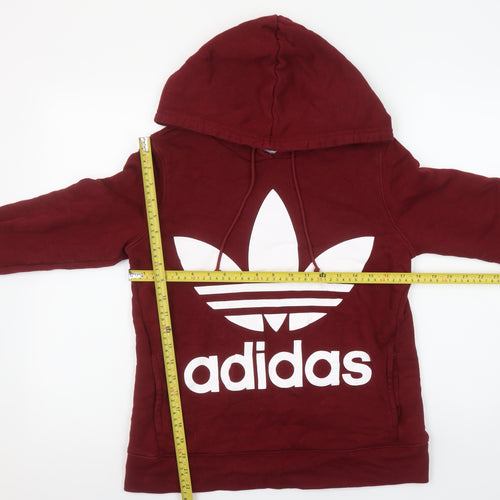 Adidas Women Burgundy Hoodie Size 8 Cotton Pullover Logo Hooded Sweatshirt