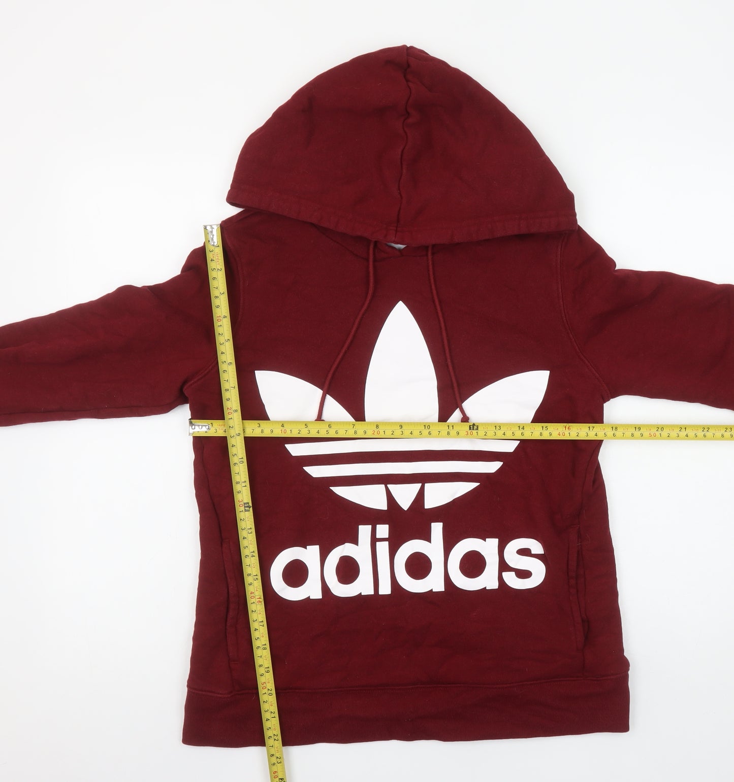 Adidas Women Burgundy Hoodie Size 8 Cotton Pullover Logo Hooded Sweatshirt