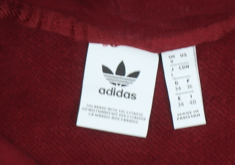 Adidas Women Burgundy Hoodie Size 8 Cotton Pullover Logo Hooded Sweatshirt