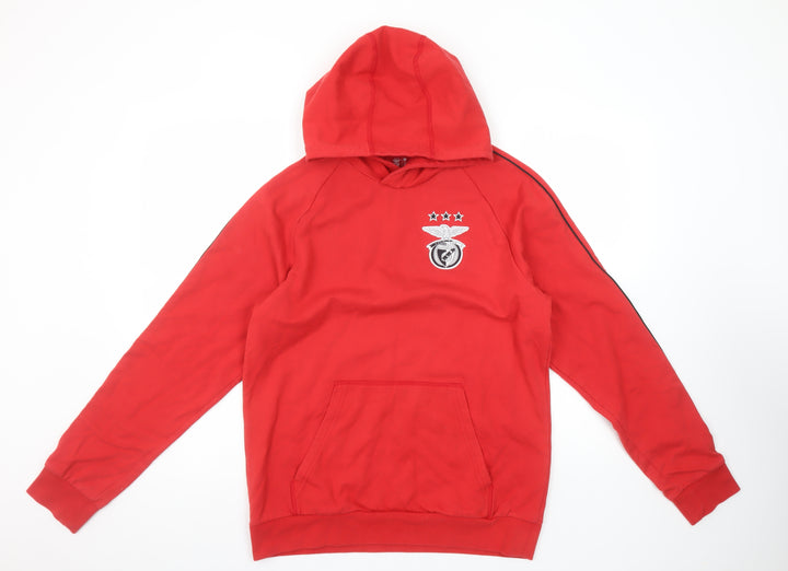 SL Benfica Men's Red Pullover Hoodie M Embroidered Logo Football Sweatshirt