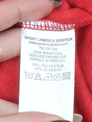 SL Benfica Men's Red Pullover Hoodie M Embroidered Logo Football Sweatshirt