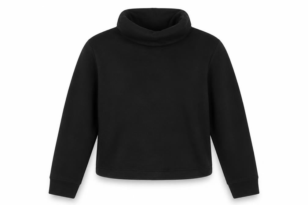 Front view of Zara Women Black Small Pullover Sweatshirt with Cowl Neck
