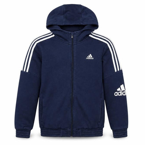Adidas Boys Navy Full Zip Hoodie 13-14 Years Lined Logo Sportswear
