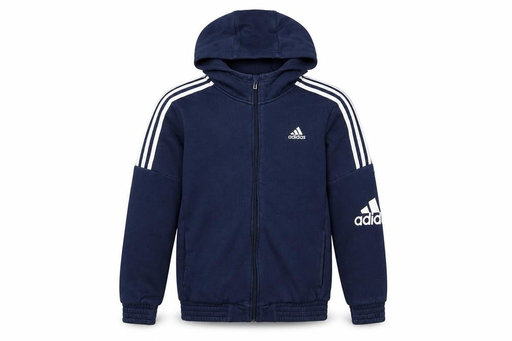 Adidas Boys Navy Full Zip Hoodie 13-14 Years Lined Logo Sportswear