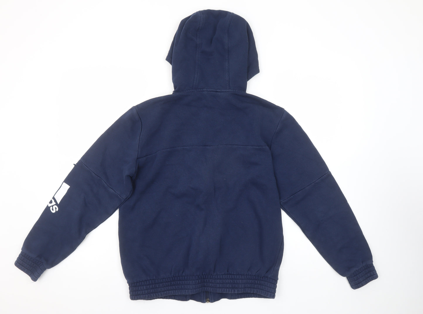 Adidas Boys Navy Full Zip Hoodie 13-14 Years Lined Logo Sportswear