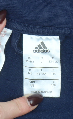 Adidas Boys Navy Full Zip Hoodie 13-14 Years Lined Logo Sportswear