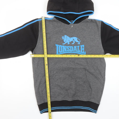 Lonsdale Boys Grey & Black Pullover Hoodie 11-12 Years Logo Print Hooded Sweatshirt