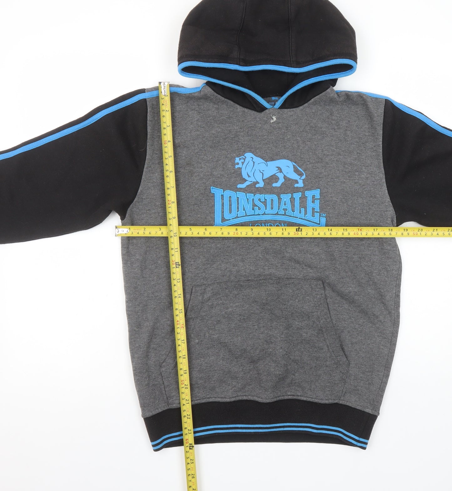Lonsdale Boys Grey & Black Pullover Hoodie 11-12 Years Logo Print Hooded Sweatshirt