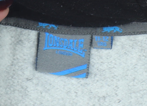 Lonsdale Boys Grey & Black Pullover Hoodie 11-12 Years Logo Print Hooded Sweatshirt