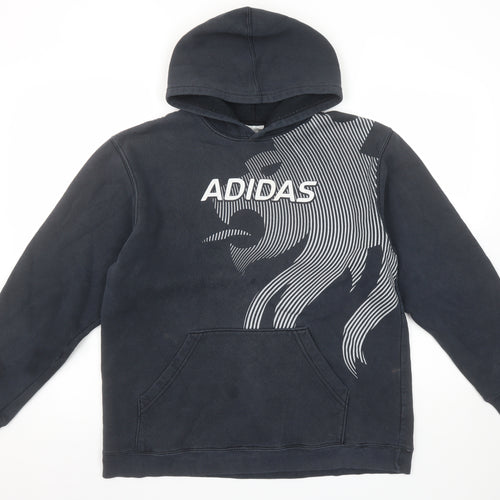 Adidas Boys Black XL Pullover Hoodie with Graphic Print Design