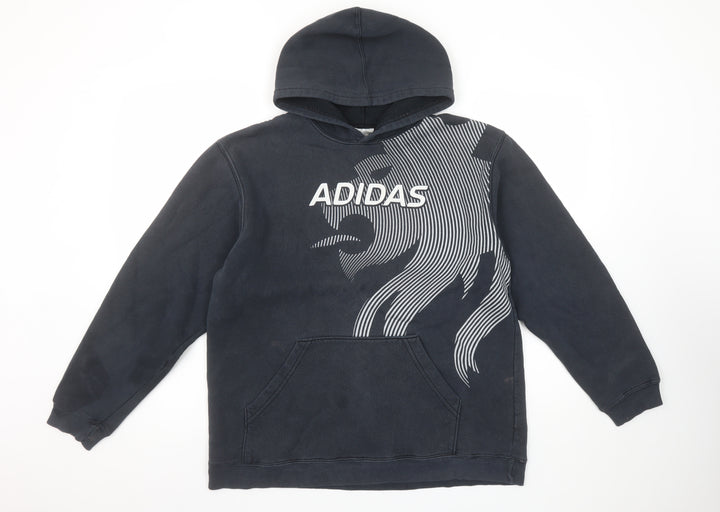 Adidas Boys Black XL Pullover Hoodie with Graphic Print Design