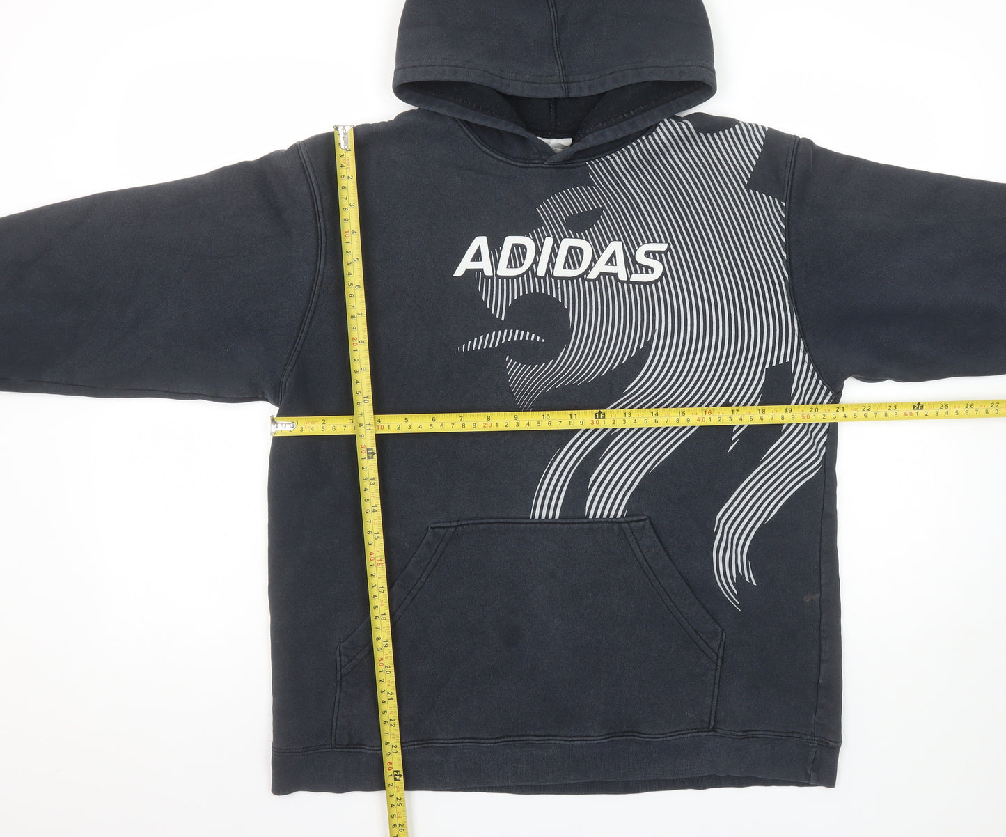 Adidas Boys Black XL Pullover Hoodie with Graphic Print Design