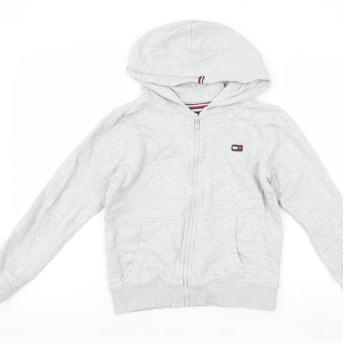 Tommy Hilfiger Boys Grey Full Zip Hoodie Size 140 Cotton Blend Casual