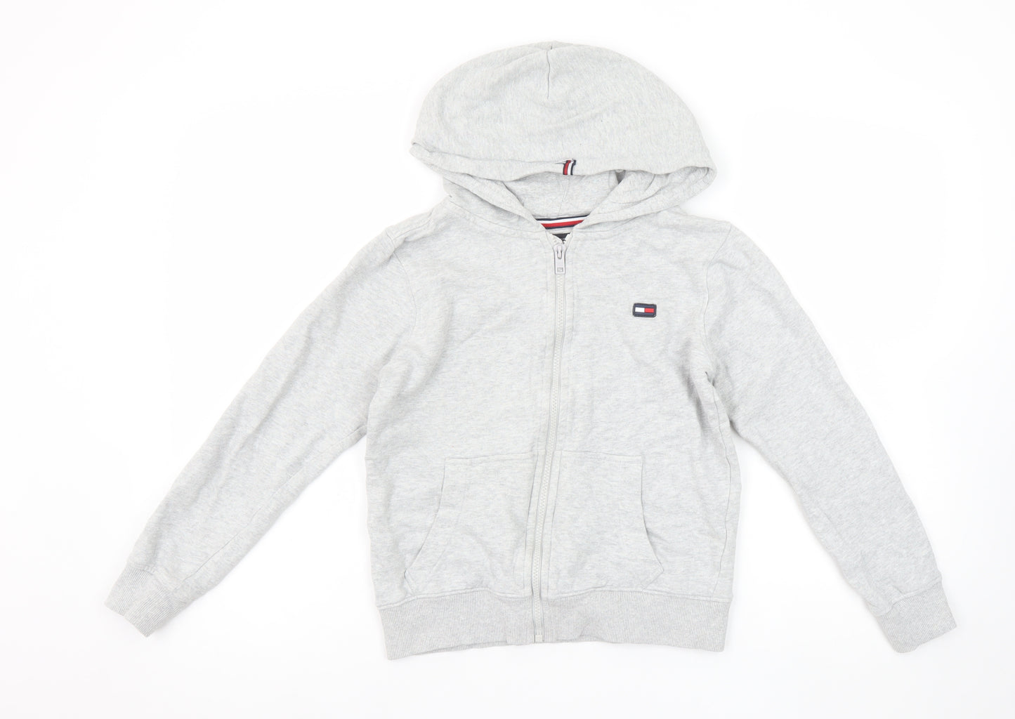 Tommy Hilfiger Boys Grey Full Zip Hoodie Size 140 Cotton Blend Casual