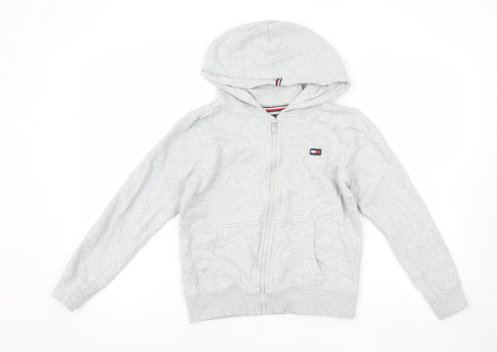 Tommy Hilfiger Boys Grey Full Zip Hoodie Size 140 Cotton Blend Casual