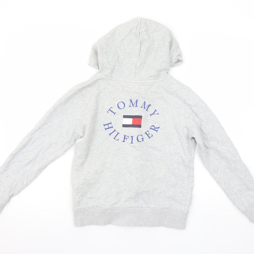 Tommy Hilfiger Boys Grey Full Zip Hoodie Size 140 Cotton Blend Casual