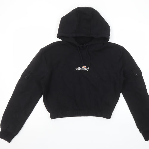 Ellesse Womens Black UK 10 Cropped Pullover Hoodie with Pockets