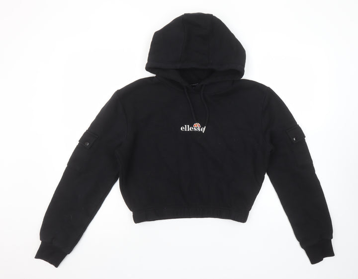 Ellesse Womens Black UK 10 Cropped Pullover Hoodie with Pockets