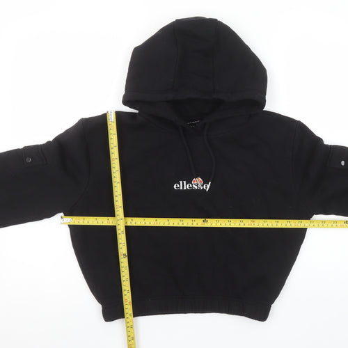 Ellesse Womens Black UK 10 Cropped Pullover Hoodie with Pockets
