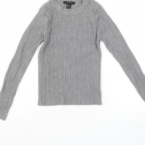 Forever 21 Girls Grey Ribbed Knit Long Sleeve Slim Fit Pullover Top S
