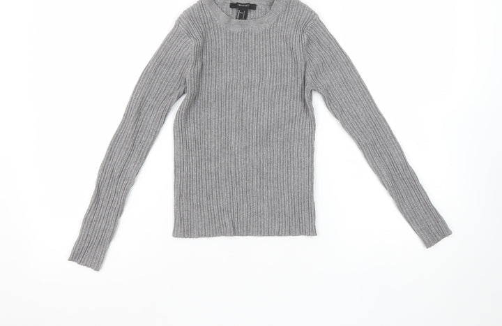 Forever 21 Girls Grey Ribbed Knit Long Sleeve Slim Fit Pullover Top S