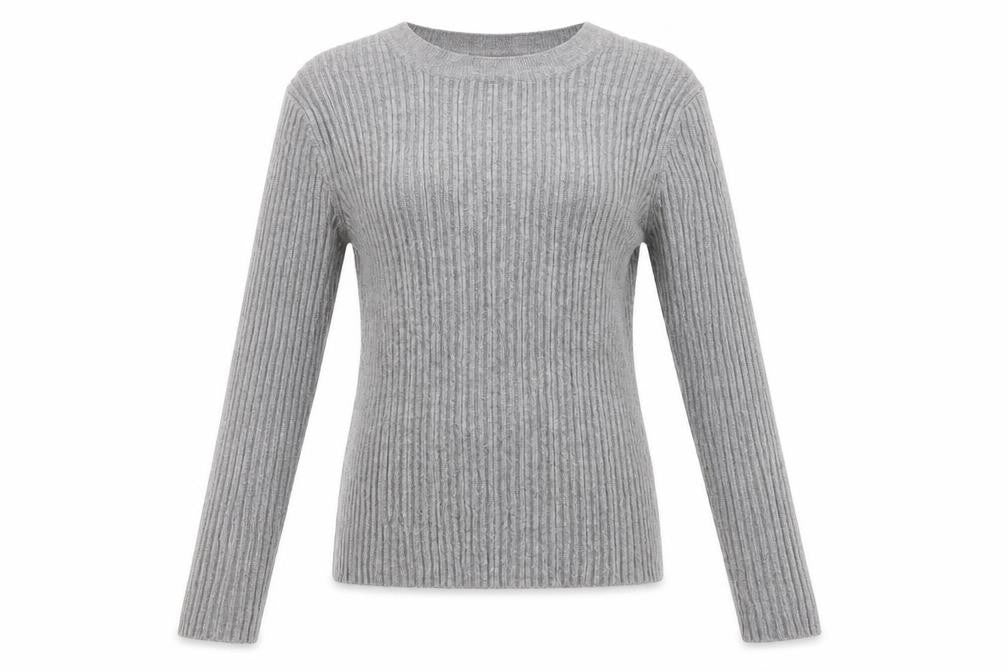 Front view of Forever 21 girls’ grey ribbed knit long sleeve slim fit pullover top s