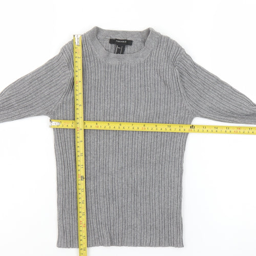 Forever 21 Girls Grey Ribbed Knit Long Sleeve Slim Fit Pullover Top S