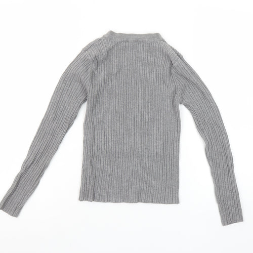 Forever 21 Girls Grey Ribbed Knit Long Sleeve Slim Fit Pullover Top S