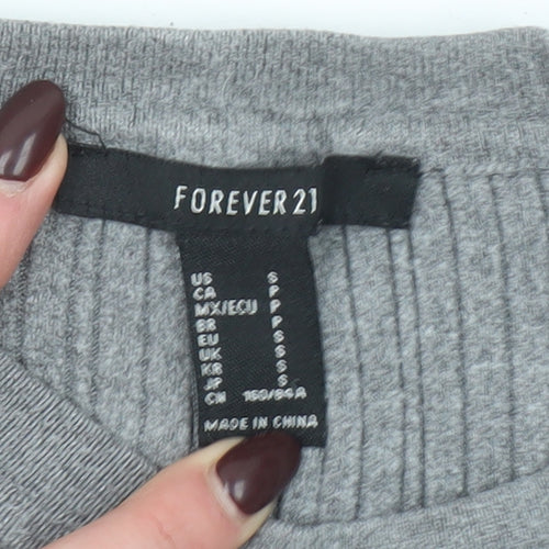 Forever 21 Girls Grey Ribbed Knit Long Sleeve Slim Fit Pullover Top S