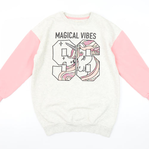 F&F Girls Beige & Pink Unicorn Magical Vibes Pullover Sweatshirt 9-10 Years