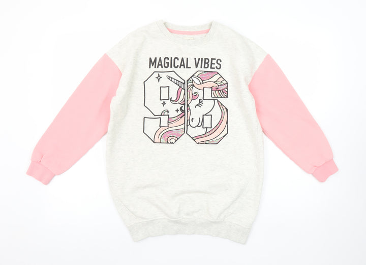 F&F Girls Beige & Pink Unicorn Magical Vibes Pullover Sweatshirt 9-10 Years