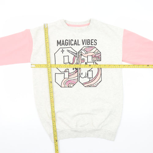 F&F Girls Beige & Pink Unicorn Magical Vibes Pullover Sweatshirt 9-10 Years