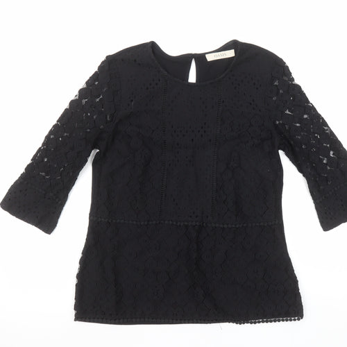Oasis Womens Black Lace 3/4 Sleeve Tunic Blouse Size S
