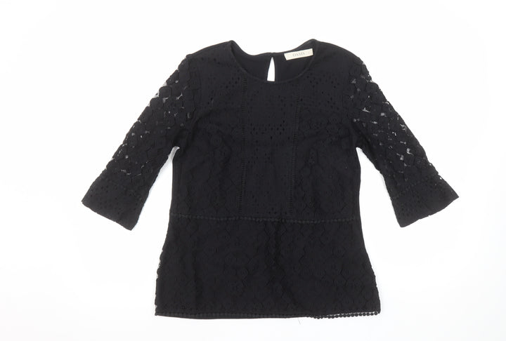 Oasis Womens Black Lace 3/4 Sleeve Tunic Blouse Size S